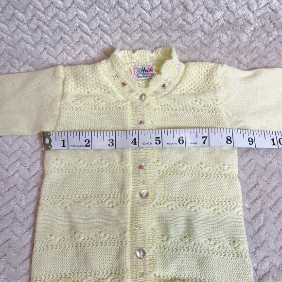 Vintage Heidi Baby Cardigan | Yellow Knit Sweater with Rose Embroidery | Infant - Picture 7 of 8